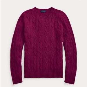 💥LAUREN Ralph Lauren burgundy cashmere crew neck cable knit sweater 💥